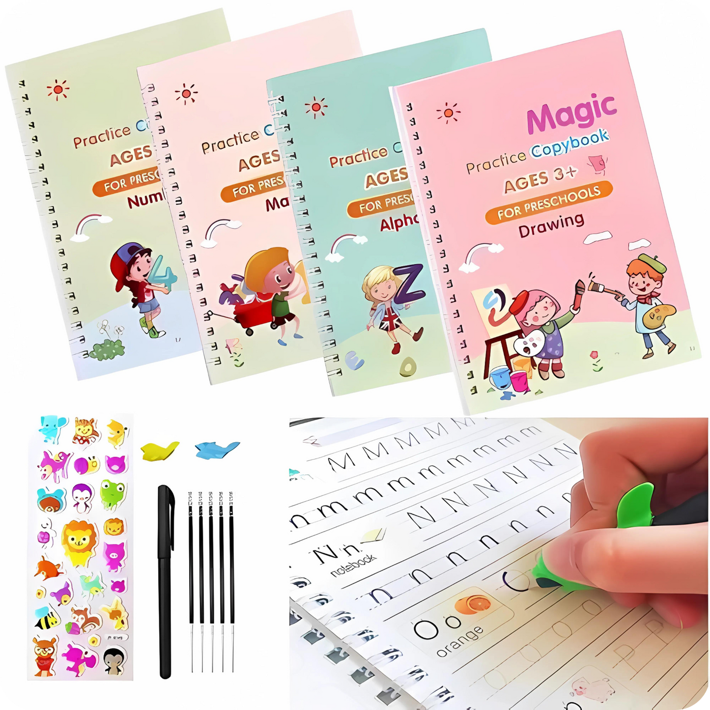 4 Magic Writing Practice Books + 8.5 Inch LCD Writing Tablet