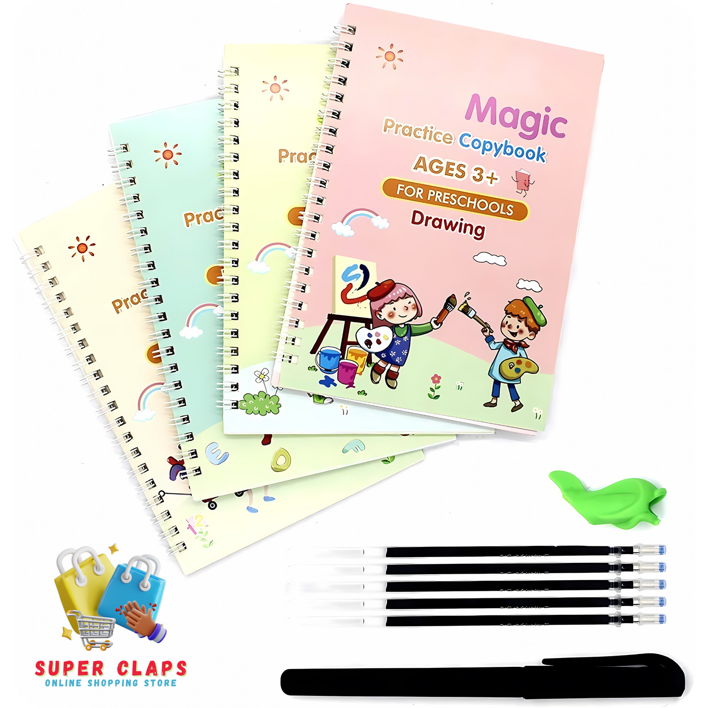 4 Magic Writing Practice Books + 8.5 Inch LCD Writing Tablet