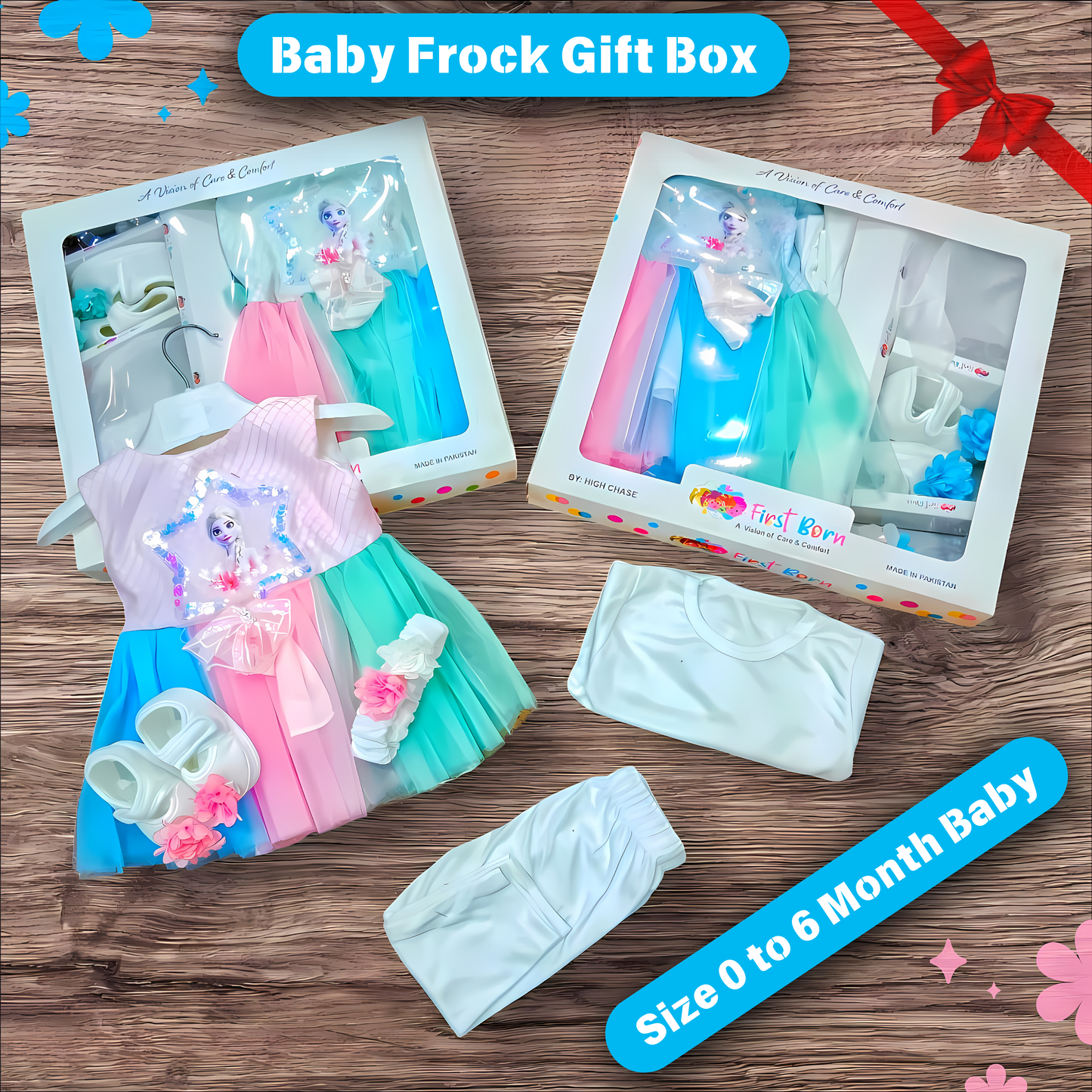 BABY FROCK GIFT BOX, STARTER SET FOR 0 TO 6 MONTH BABY